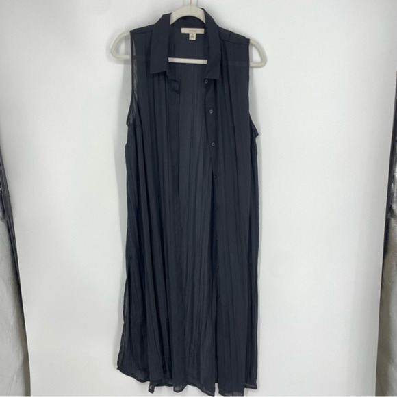 Sejour Side slits Tunic top Button cover Up duster length Sz 0X‎ - Picture 1 of 6